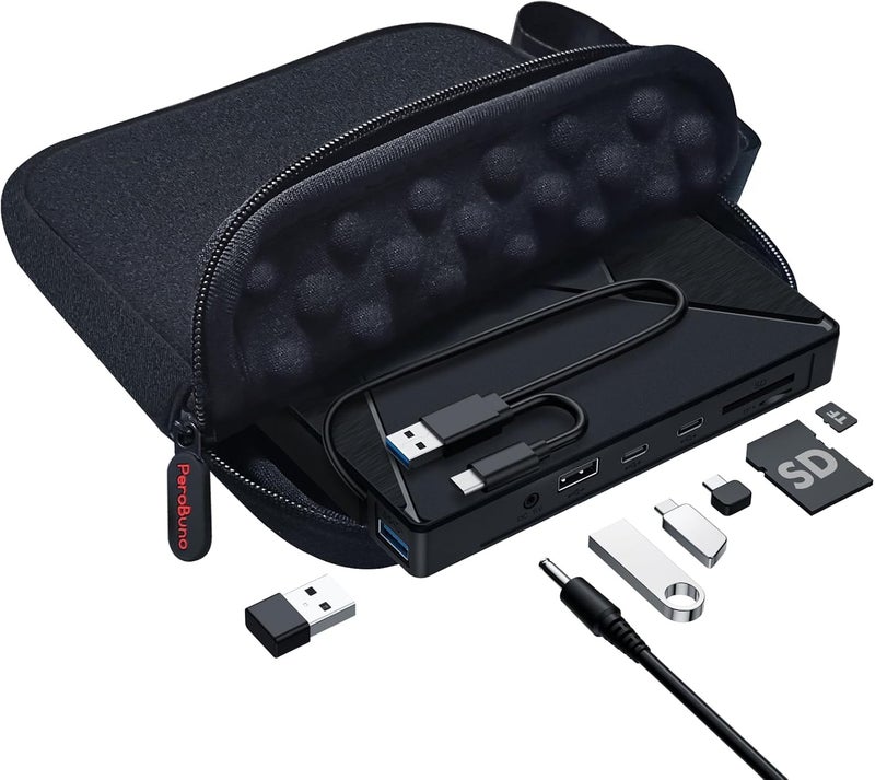 PeroBuno External CD DVD Drive, USB 3.0 Optical Disc Drive, 4 USB Ports and 2 TF/SD Card Slots, CD DVD Burner Writer Reader Player for Laptop MacBook PC Windows 11/10/8/7 Linux OS with Carrying Case - Image 1